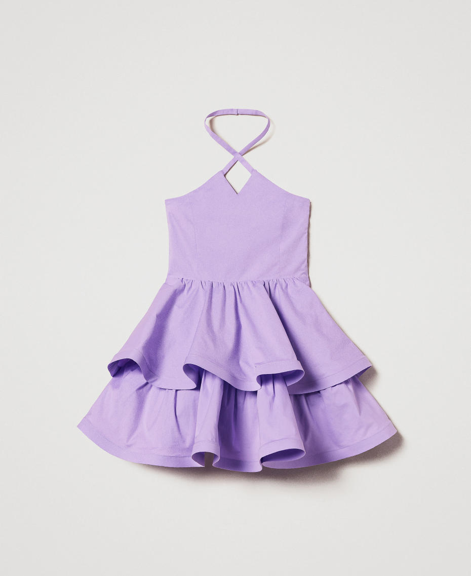 Short poplin halter dress with flounces Pastel Violet Girl 251GJ2420_11862_S0