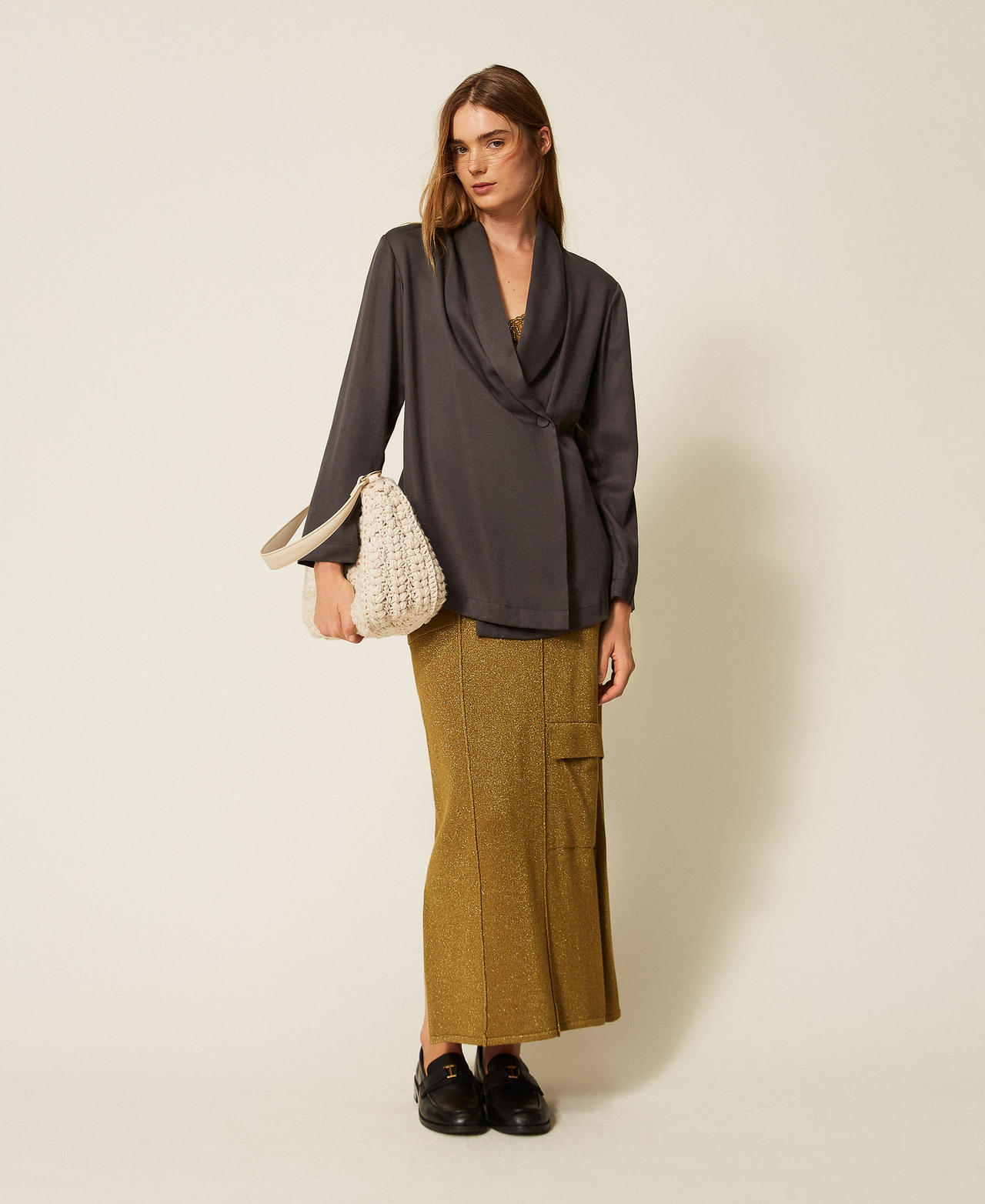 Midi-Strickrock mit Lurex Shiny Oil Lurex Frau 262LI3RBB_13919_01