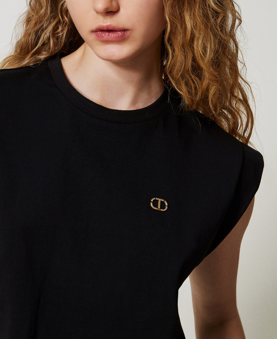 T-shirt cropped con logo Oval T di strass Nero Donna 251TT2043_00006_04