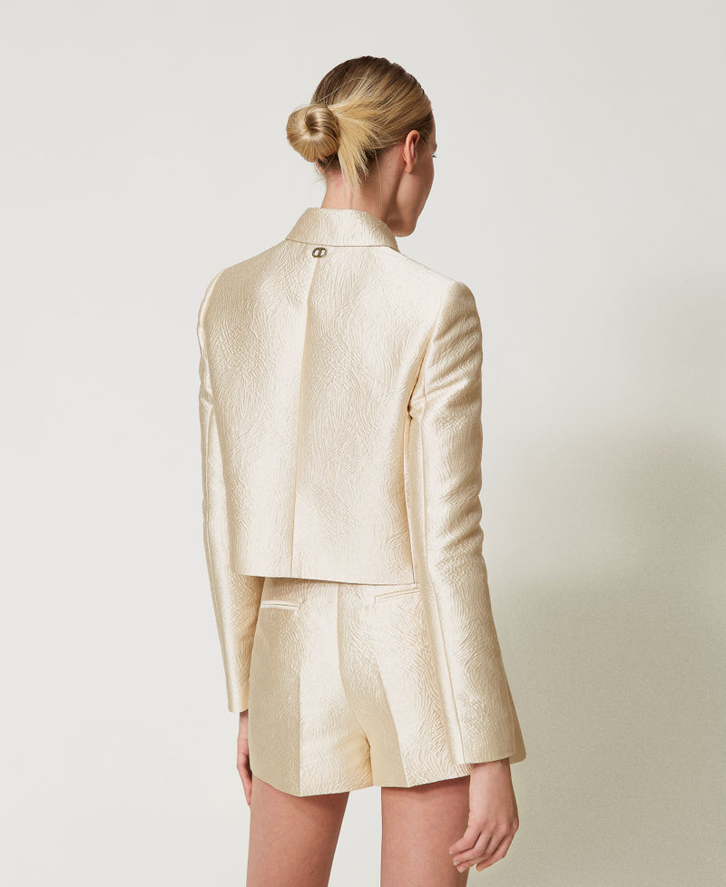 Short brocade jacquard jacket Light Gold Brocade Jacquard Woman 251TP2241_12205_03