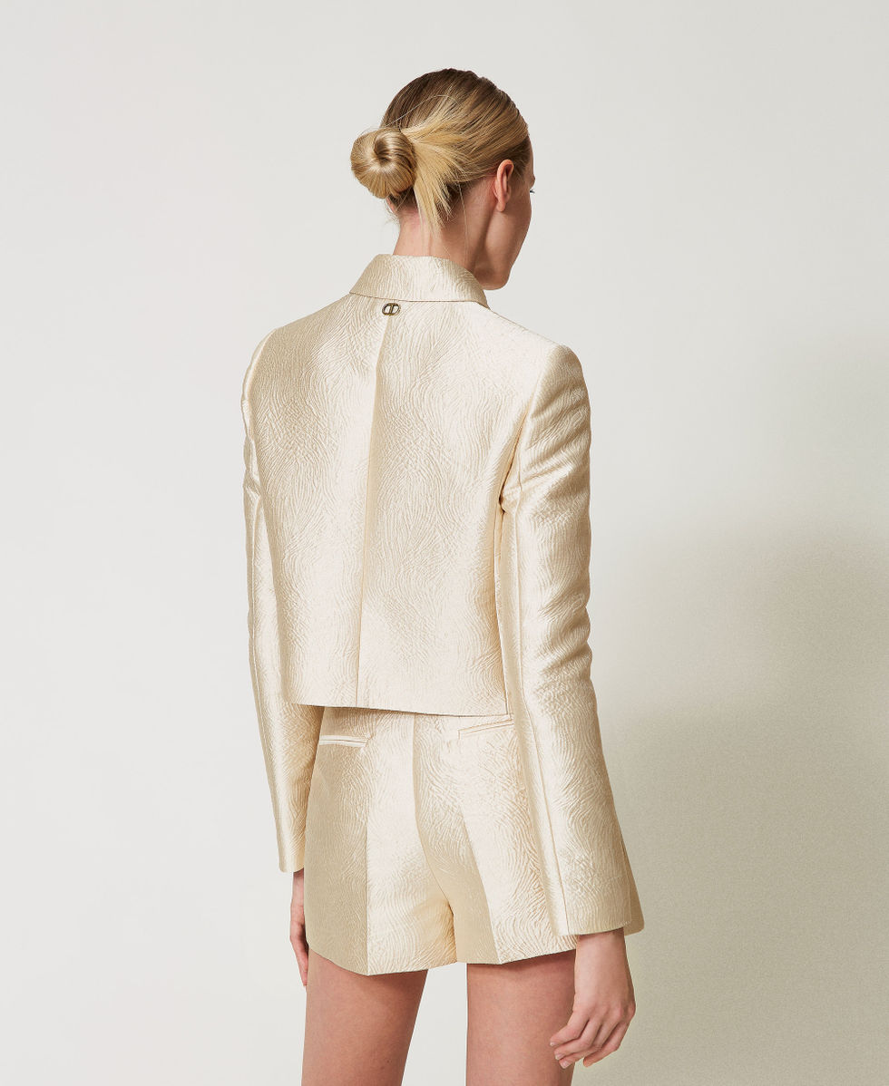 Short brocade jacquard jacket Light Gold Brocade Jacquard Woman 251TP2241_12205_03