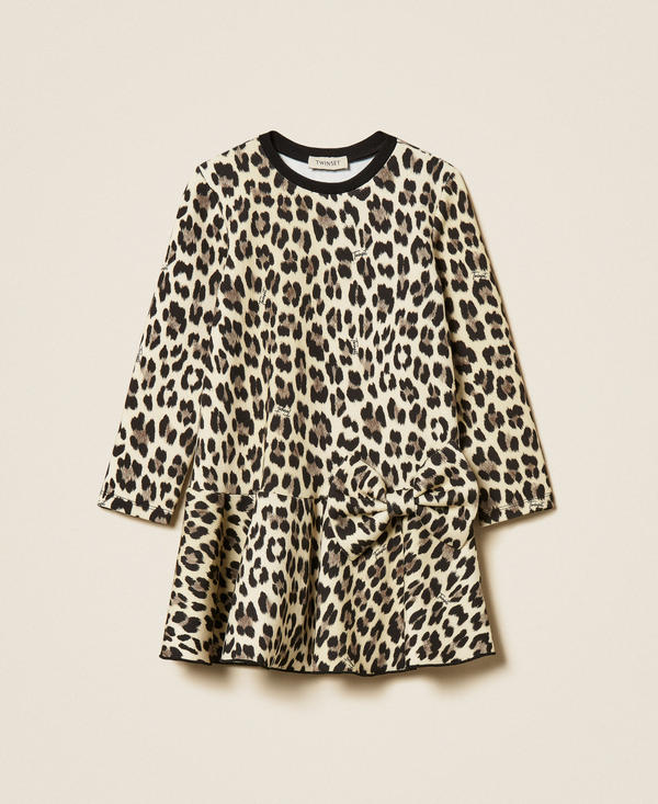 Girls' short scuba fabric dress with animal print