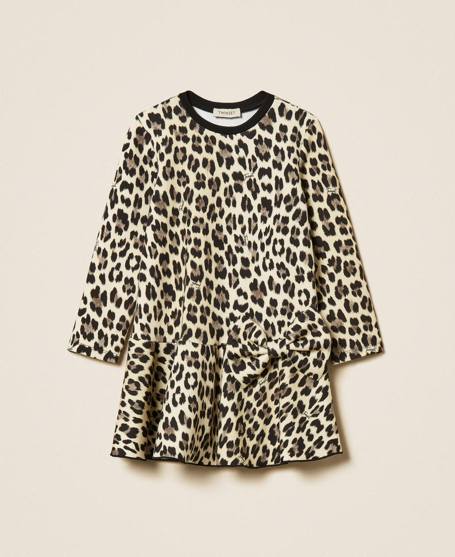 Kurzes Mädchenkleid aus Scuba mit Animaldessin Leopardenprint Mädchen 252GB2113_12700_S0