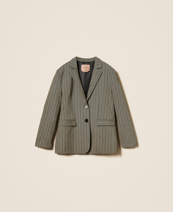 Chaqueta blazer de rayas diplom&aacute;ticas con lentejuelas