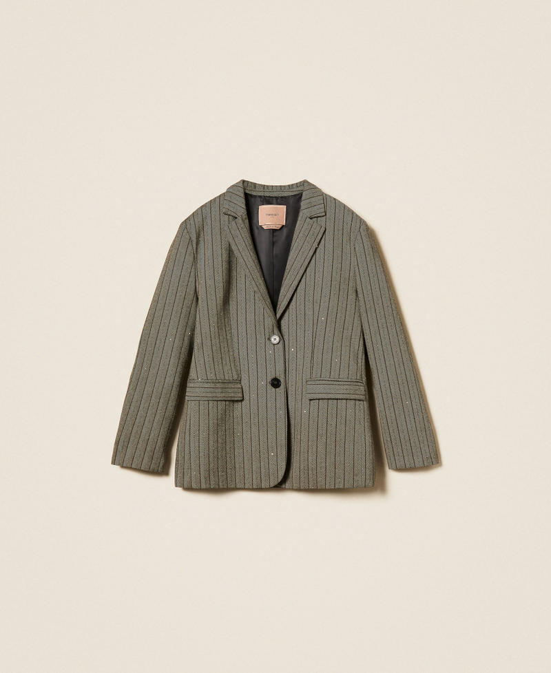 Giacca blazer gessata con paillettes Avorio / Nero Riga Marrone "Nut" Donna 262TF2020_14064_S0