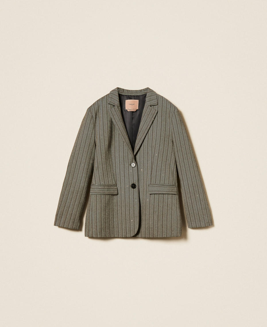Nadelstreifenblazer mit Pailletten Elfenbein / Schwarz Streifen "Nut"-Braun Frau 262TF2020_14064_S0