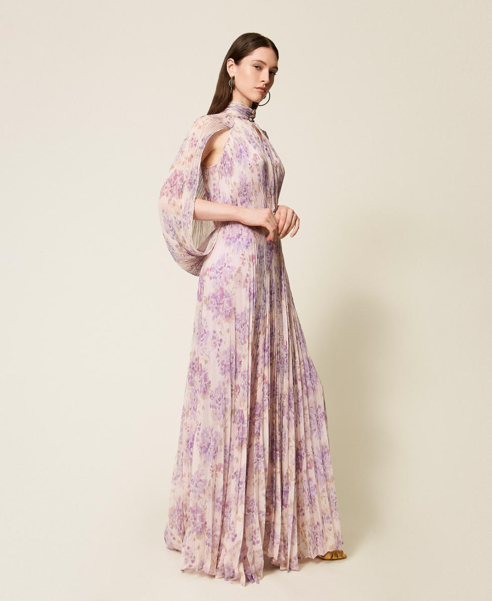 Long pleated creponne floral dress