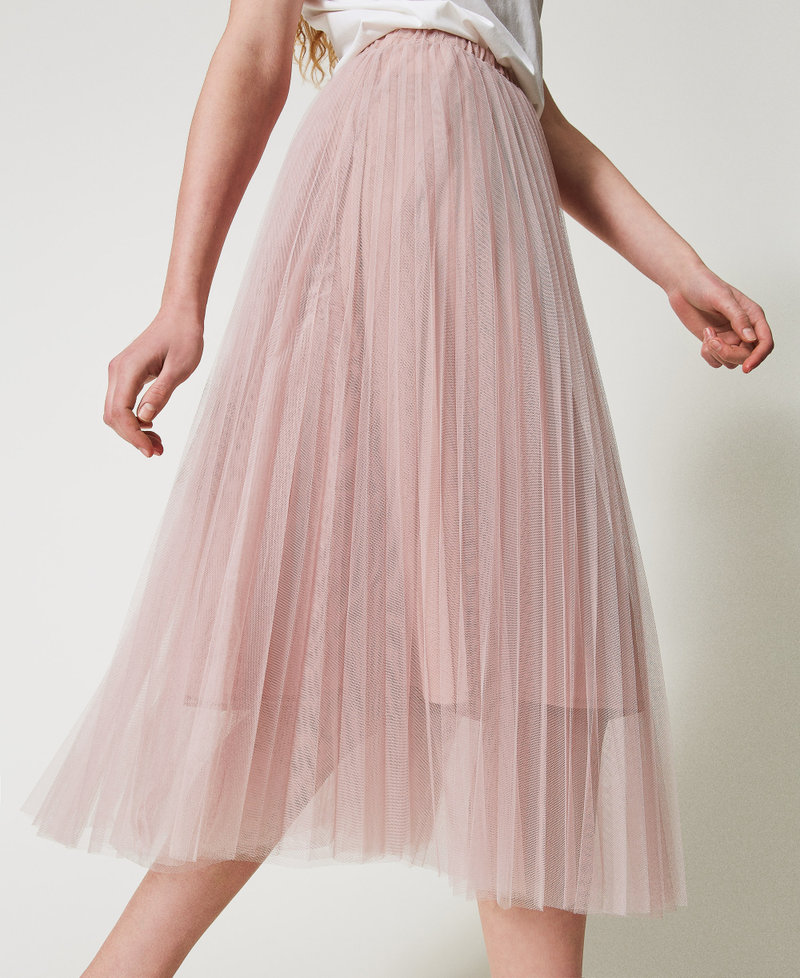 Jupe longue en tulle pliss&eacute; Rose Desert Femme 251LL2QAA_12109_04
