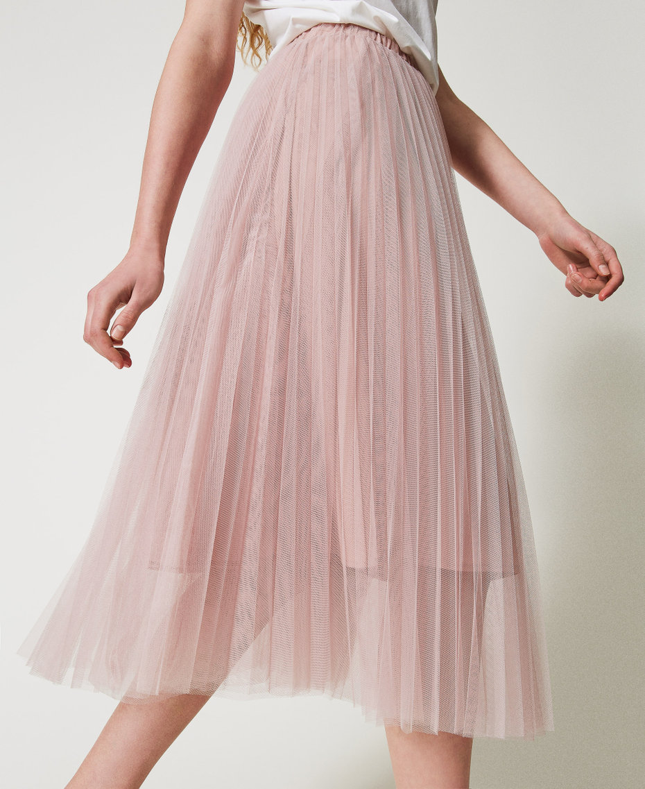 Jupe longue en tulle pliss&eacute; Rose Desert Femme 251LL2QAA_12109_04