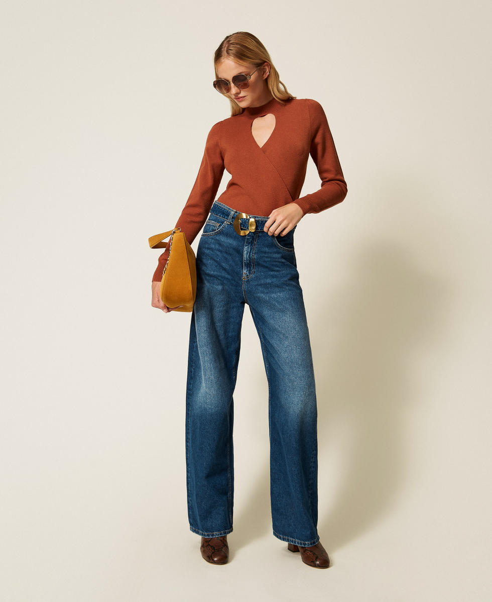 Pull avec ajour et finition crois&eacute;e Marron &laquo;&nbsp;Rouille&nbsp;&raquo; Fonc&eacute; Femme 252TP3060_12626_T0