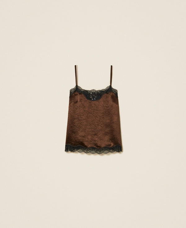 Froiss&eacute; satin and lace top