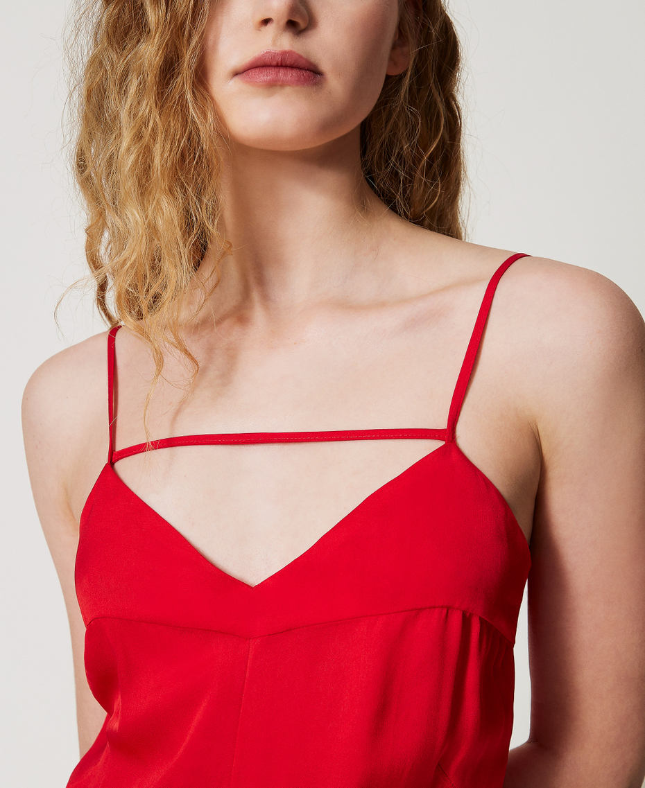 Robe longue en cr&ecirc;pe de satin Hibiscus Red Femme 251TT2190_12365_04