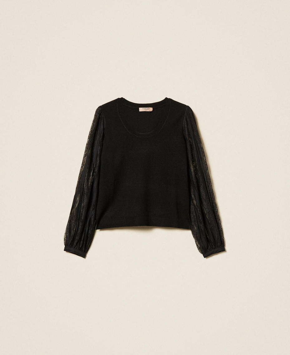 Pull avec manches en dentelle Noir Femme 261TP3432_00006_S0