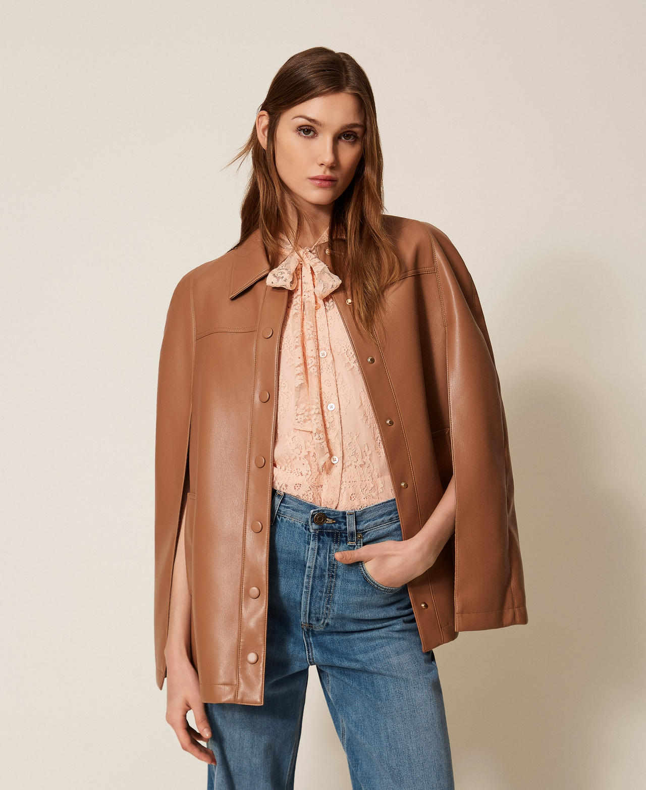 Twinset Blouson cape effet cuir