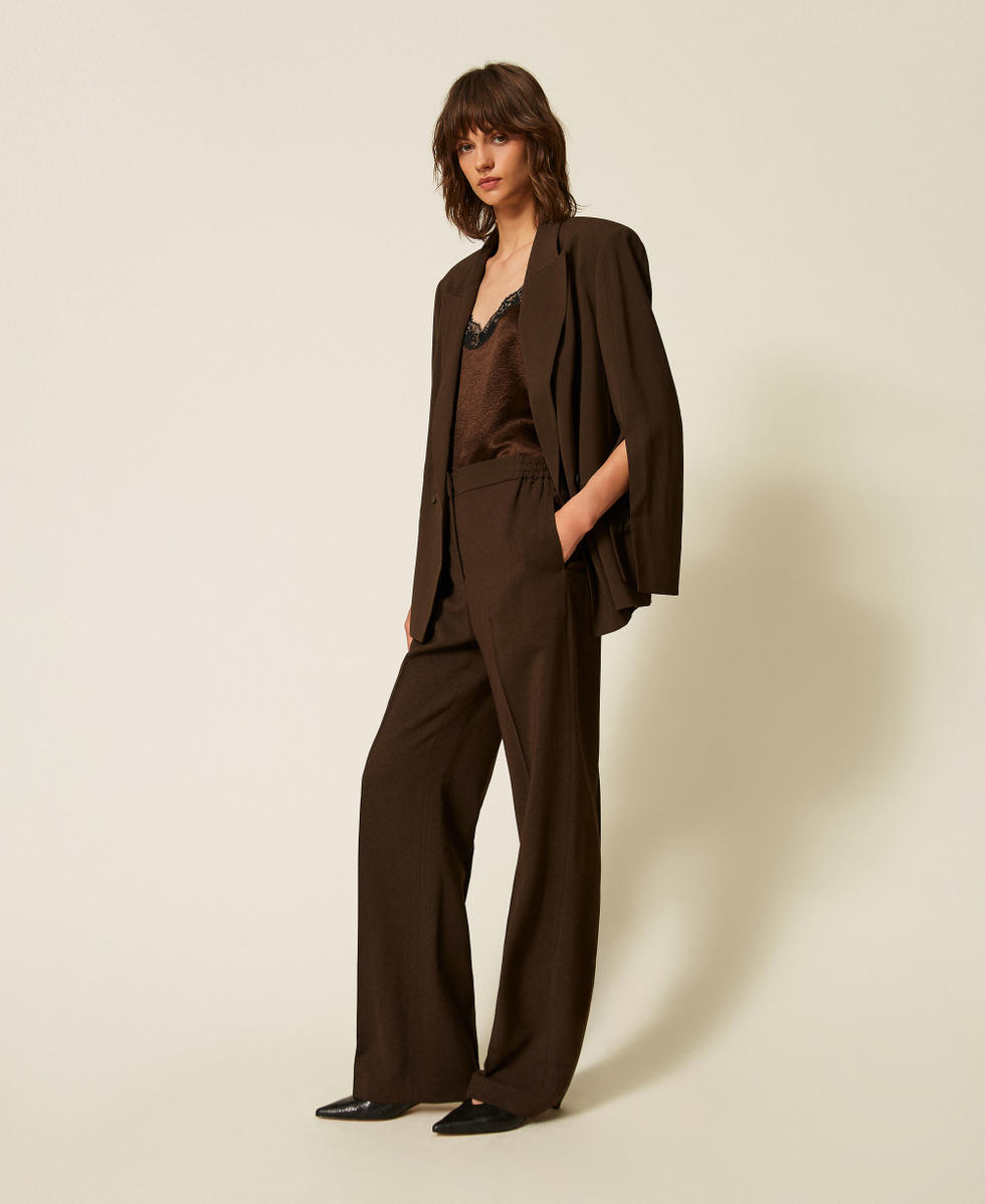 Straight twill trousers with pockets Darkness Brown Woman 262TP268G_13411_02