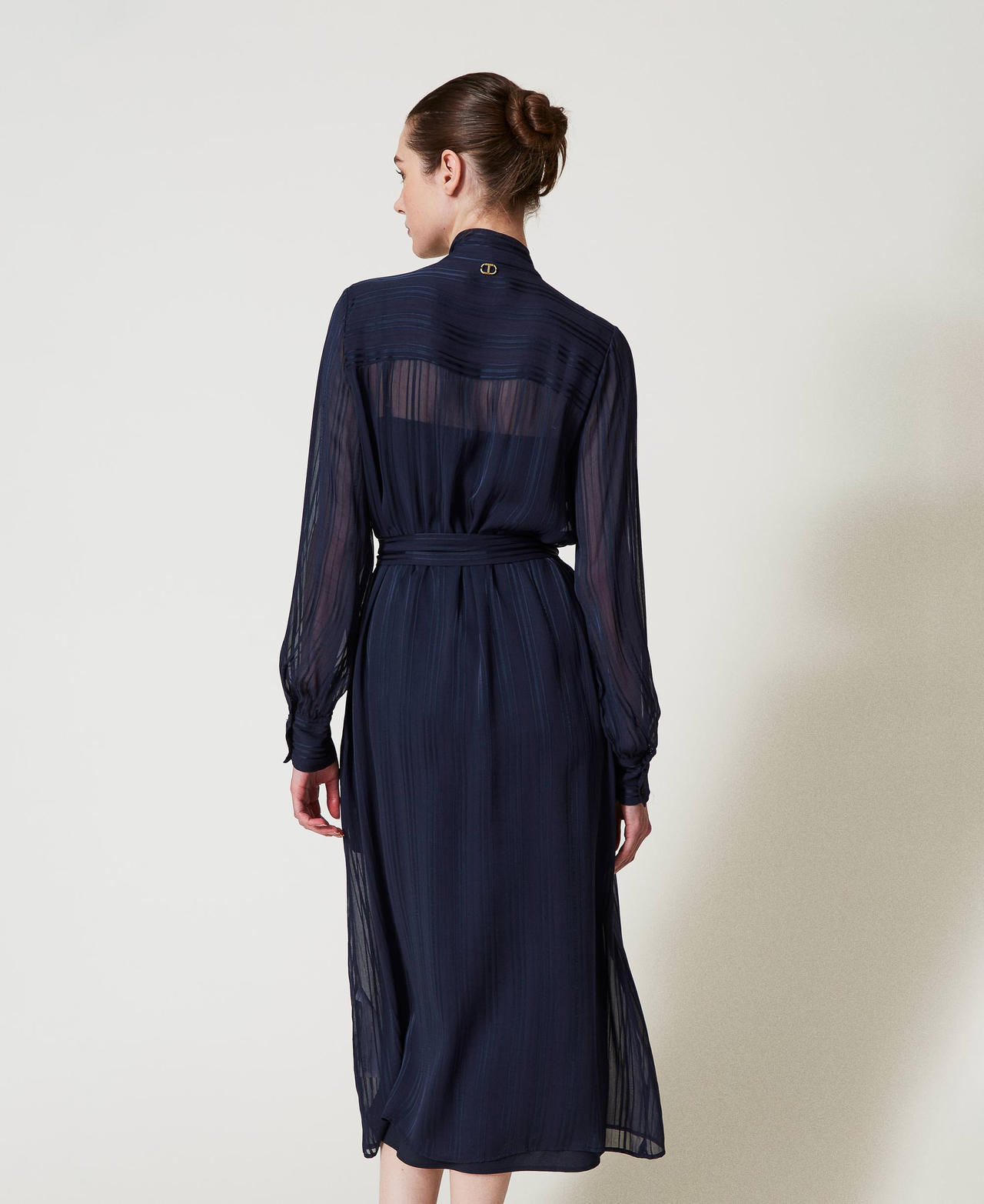 Abito longuette chemisier in georgette e raso Blue Night Donna 251TP2260_00238_03