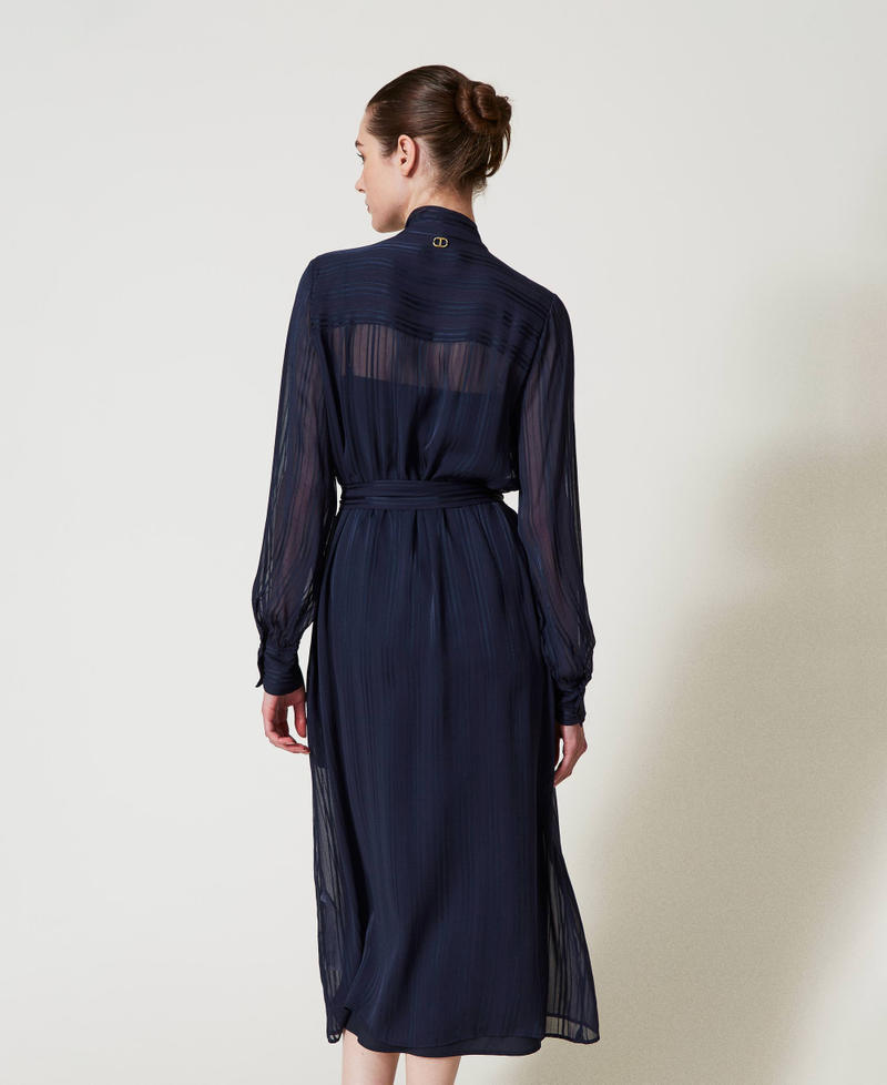 Georgette and satin midi shirt dress Blue Night Woman 251TP2260_00238_03