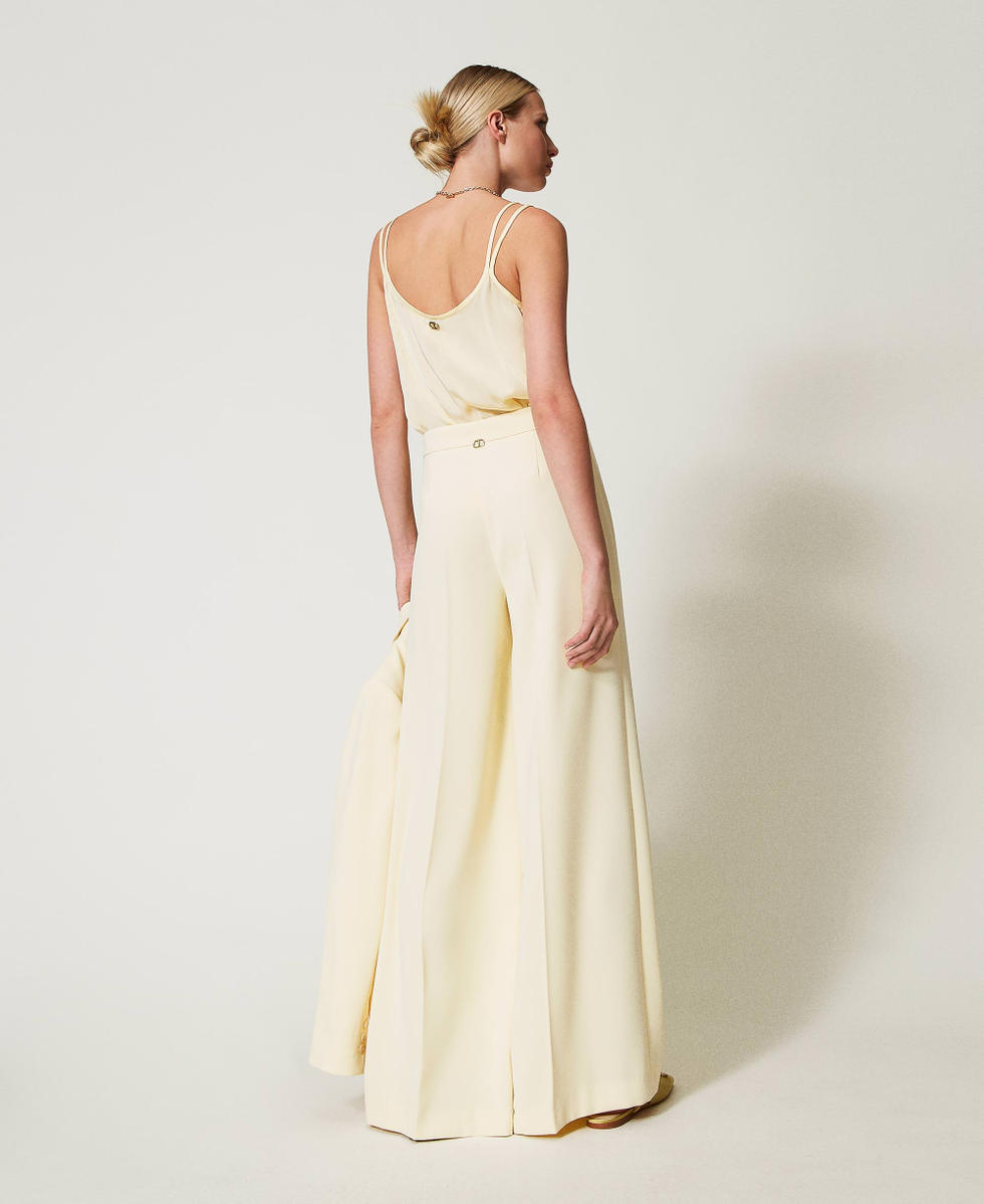 Fluid cr&ecirc;pe palazzo trousers Vanilla Woman 251TP2102_12143_03