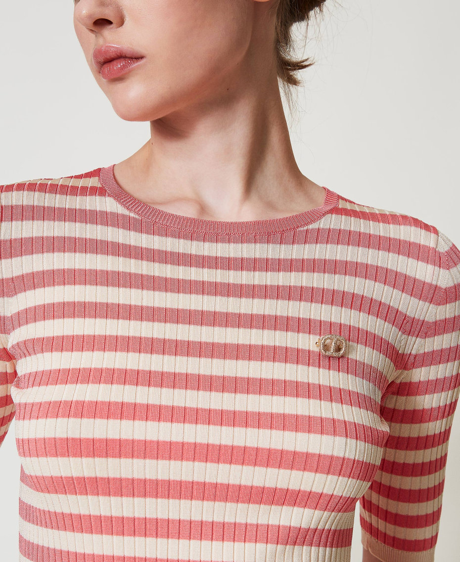 Maglia a righe con maniche corte Riga Bianco "Neve" / Peach Scuro Donna 251TP3470_12343_04