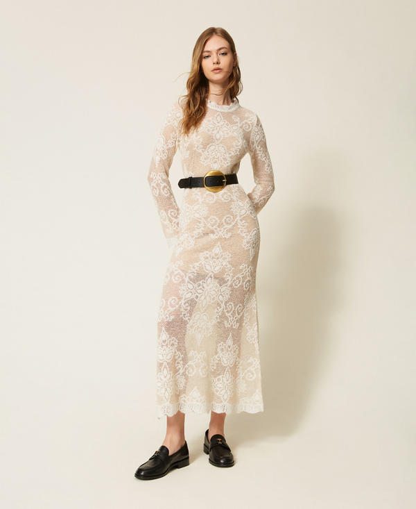 Long jacquard alpaca blend knit dress