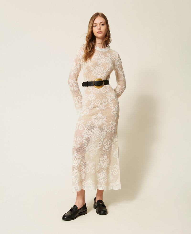 Long jacquard alpaca blend knit dress "Parchment" Beige Woman 262TP3344_07222_01