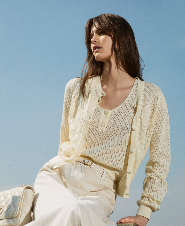 Cardigan with embroidered patch