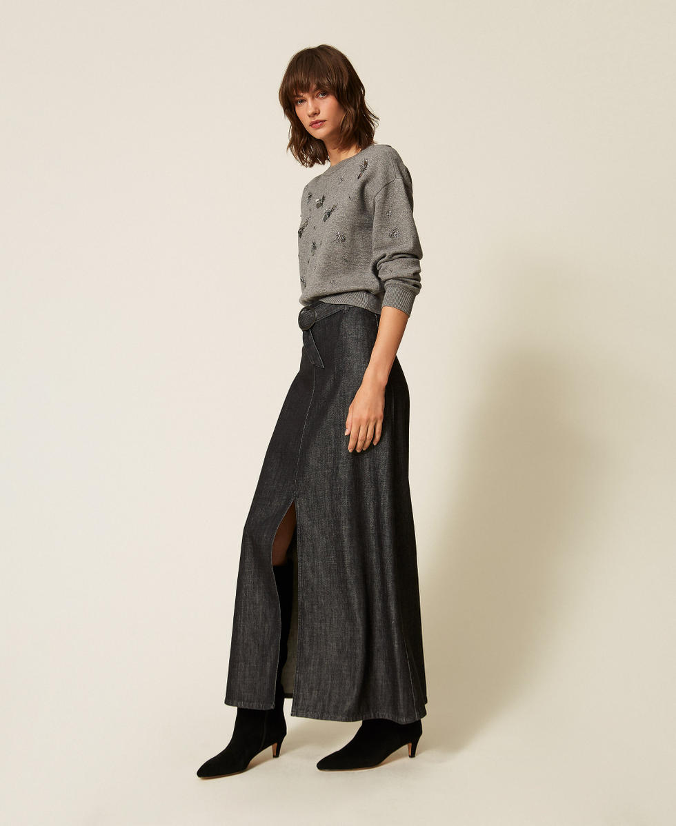 Crew neck jumper with embroidery  Mid Grey Melange Woman 262AP3181_12838_02