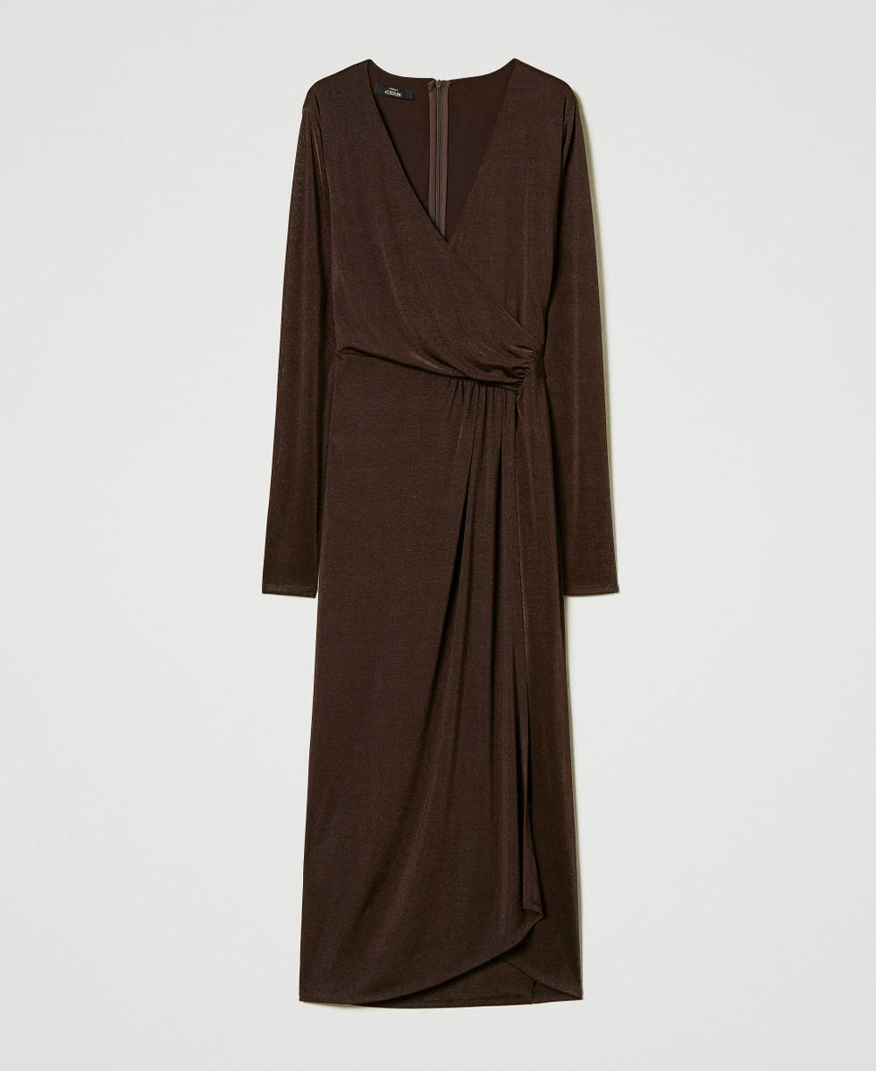 Long jersey dress with side draping Mol&egrave; Brown Woman 242AP2423_11723_S0