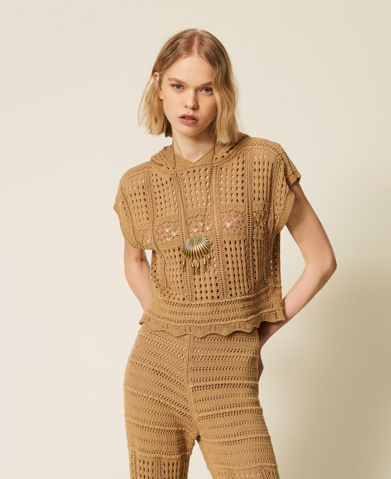 Pull &agrave; carreaux avec capuche Marron &laquo;&nbsp;Cork&nbsp;&raquo; Femme 261TT3261_13452_01