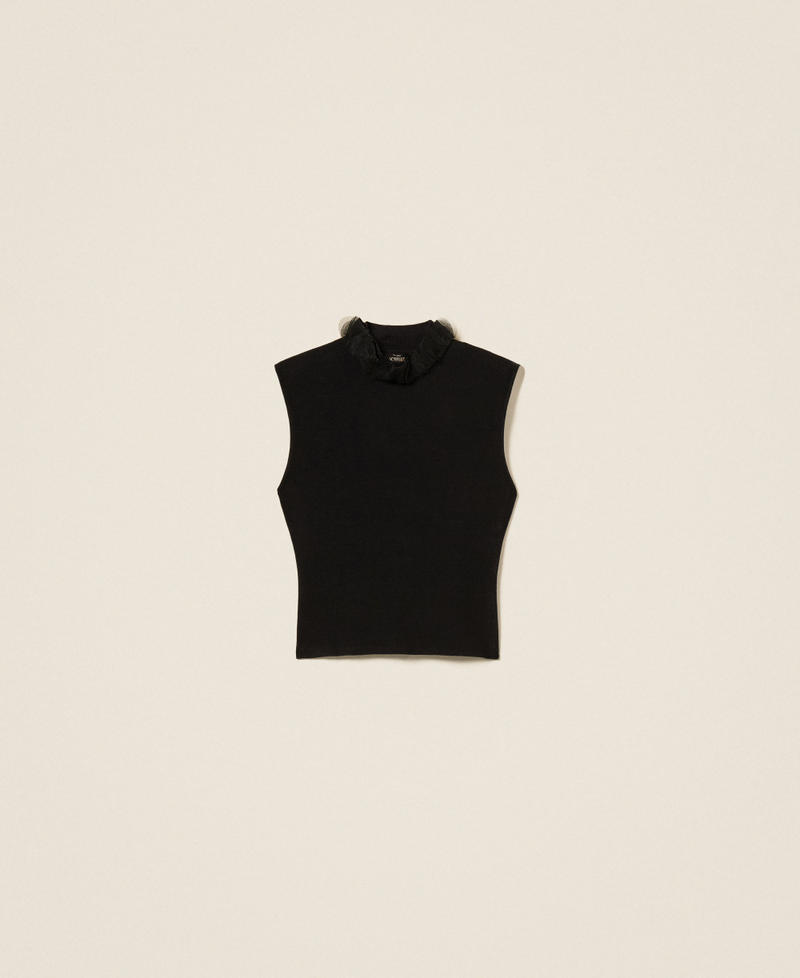 Oberteil aus Gestrick und Organza Schwarz Frau 252AP3011_00006_S0