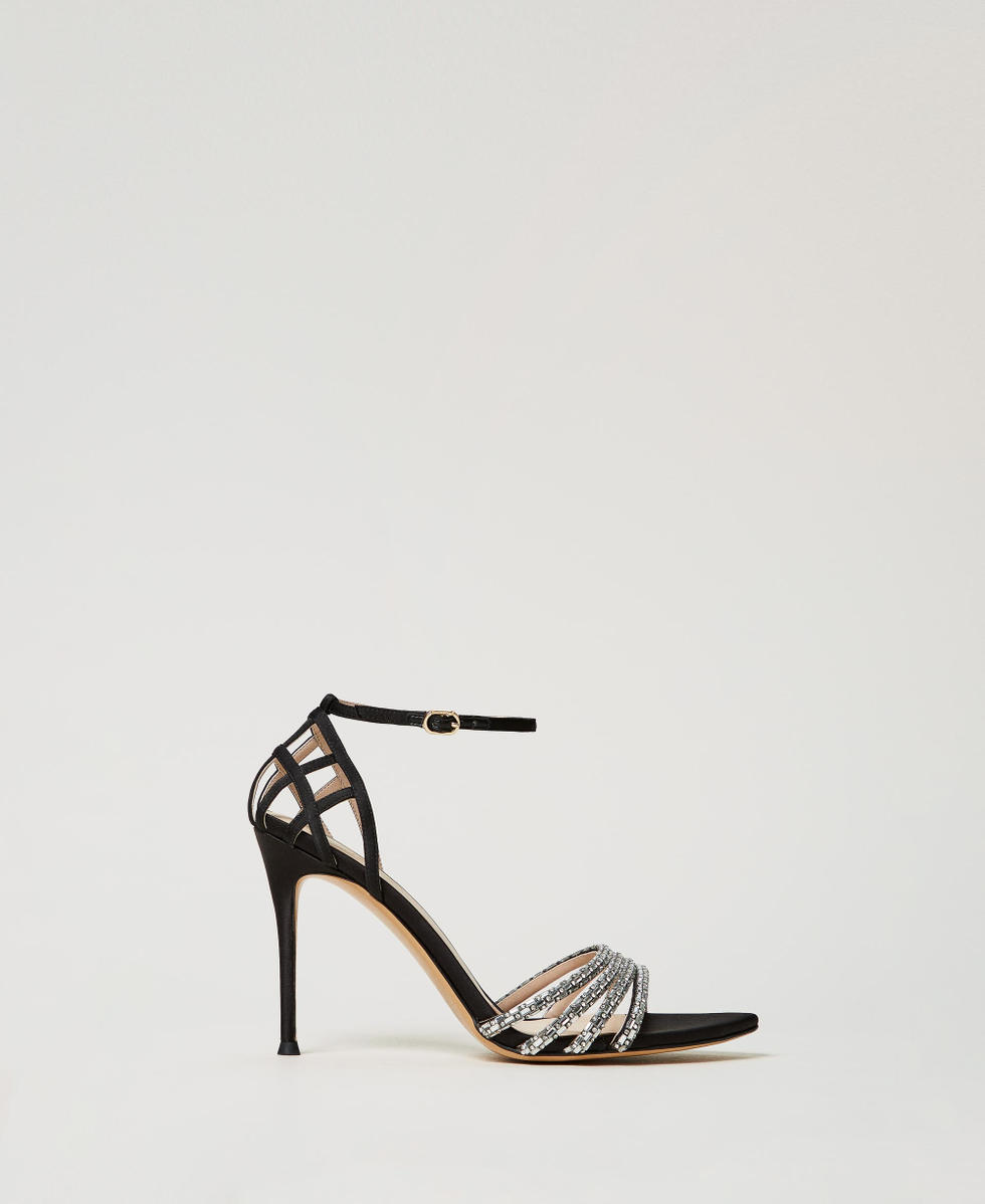 Sandales cage montantes avec strass Noir Femme 251TGT112_00006_01