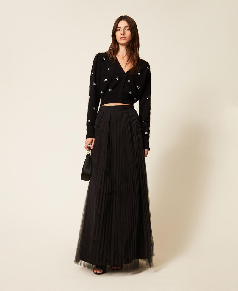 Falda larga de tafetán y tul Negro Mujer 252TT2284_00006_02