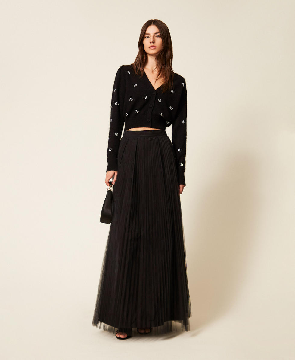 Falda larga de tafetán y tul Negro Mujer 252TT2284_00006_02