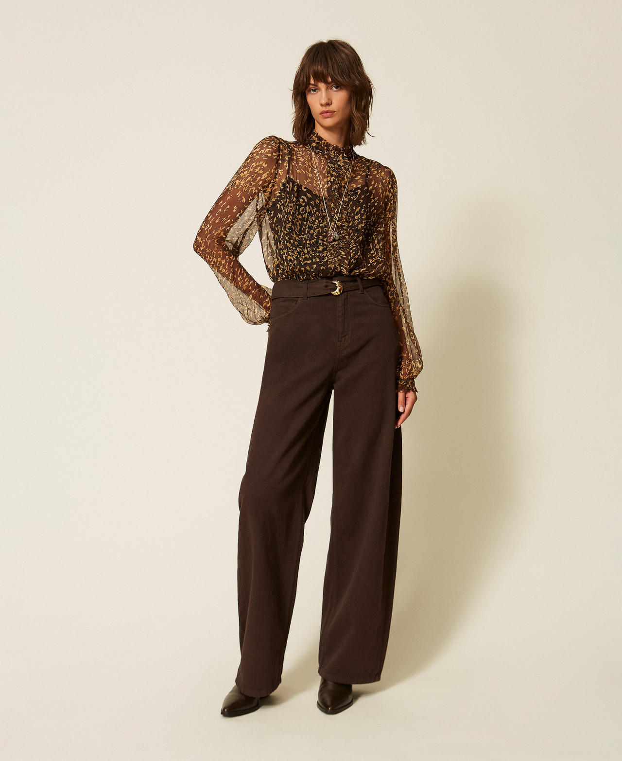 Pantalon barrel en bull avec ceinture