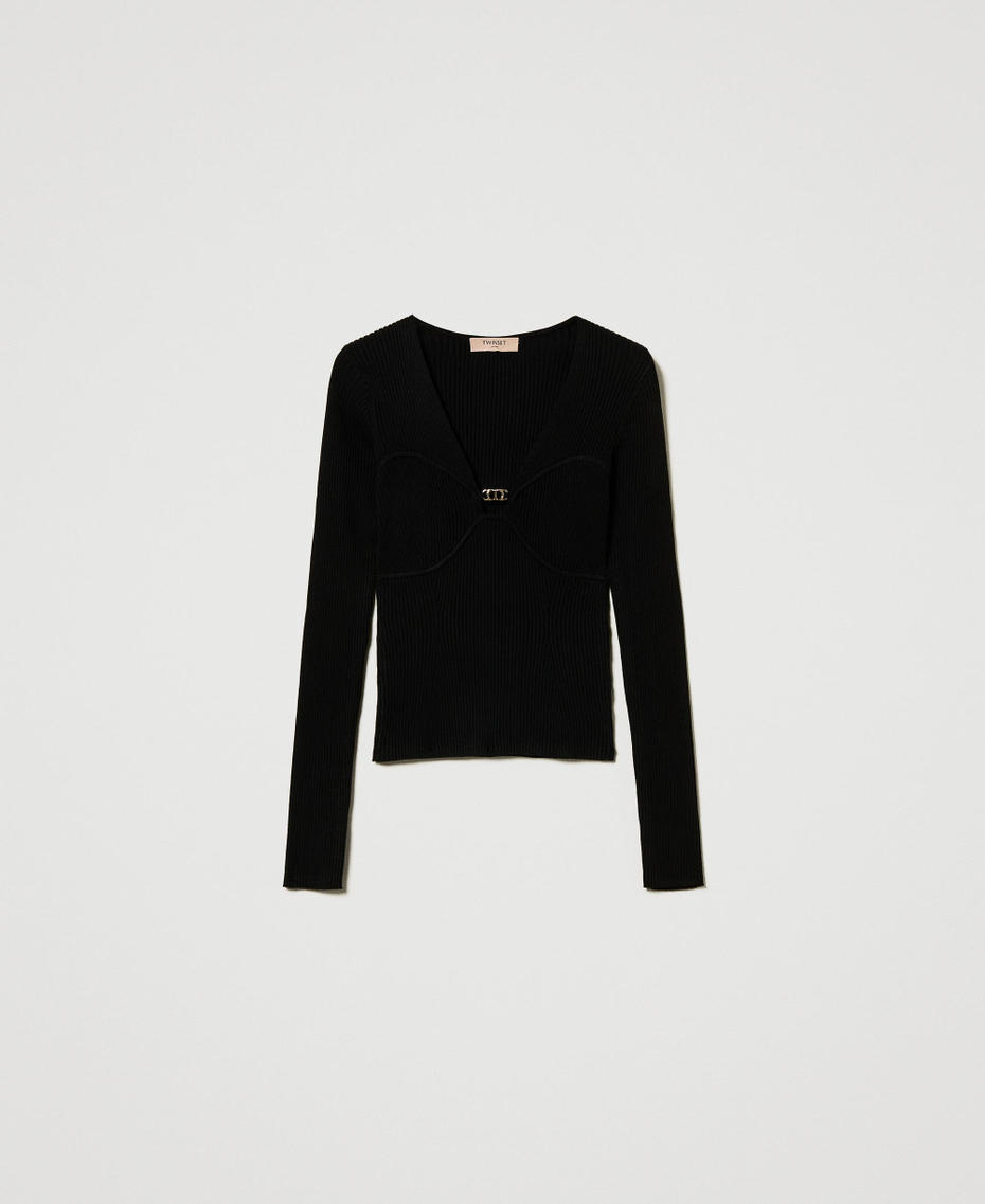 Fitted jumper with Oval T logo Black Woman 242TP3132_00006_S0