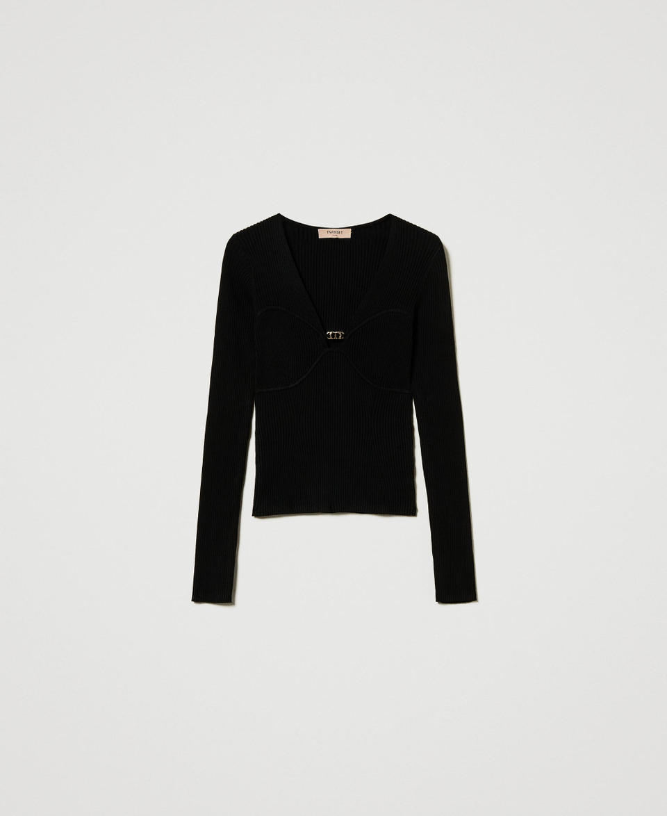 Fitted jumper with Oval T logo Black Woman 242TP3132_00006_S0