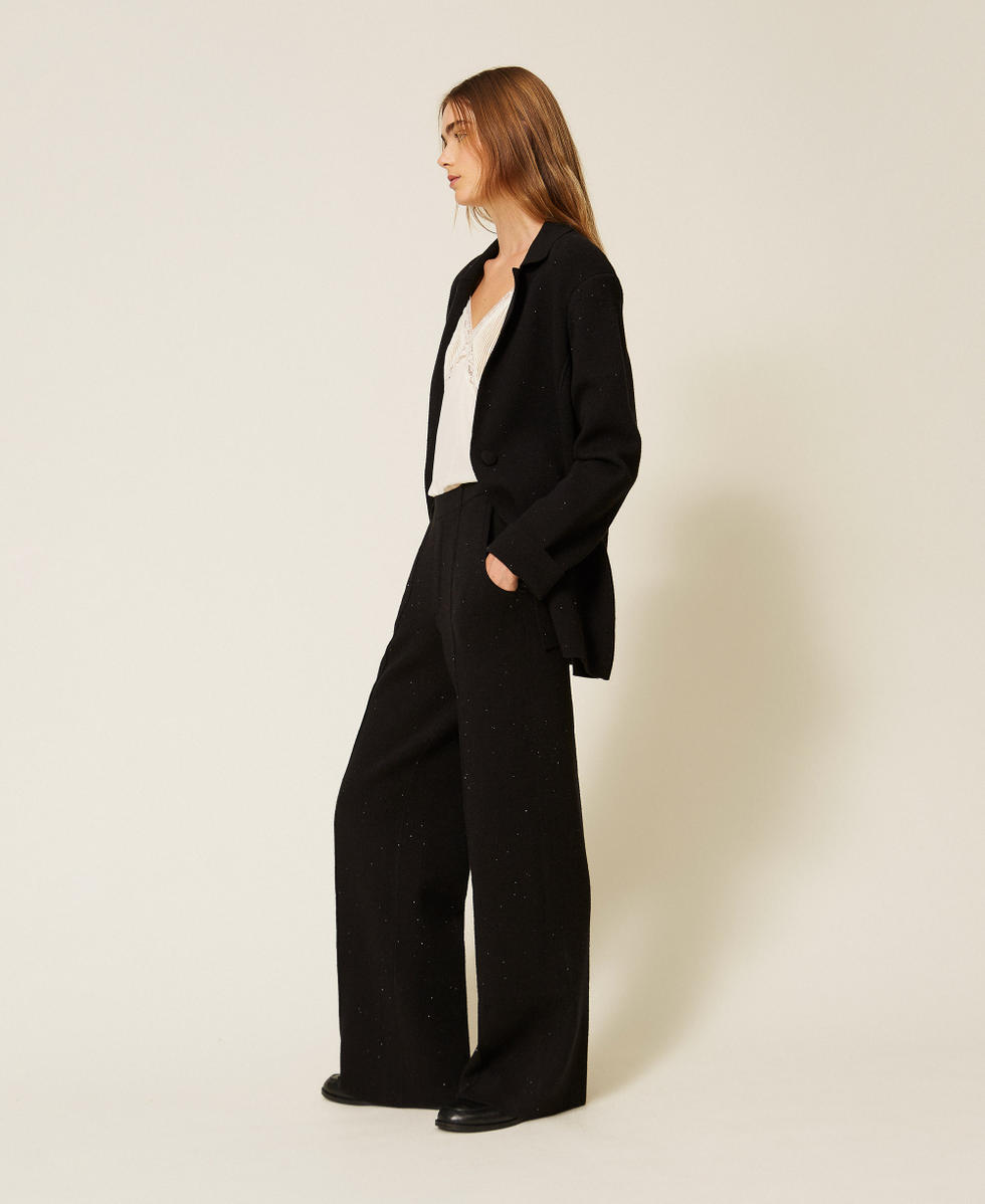 Pantaloni in maglia con paillettes Nero Donna 262LI3PBB_00006_02