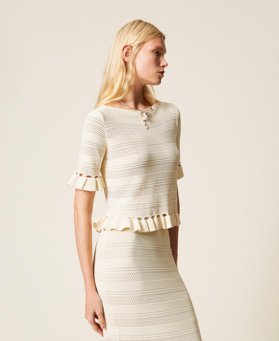 Jumper with ruffles Mother Of Pearl Woman 261TP3082_00059_02