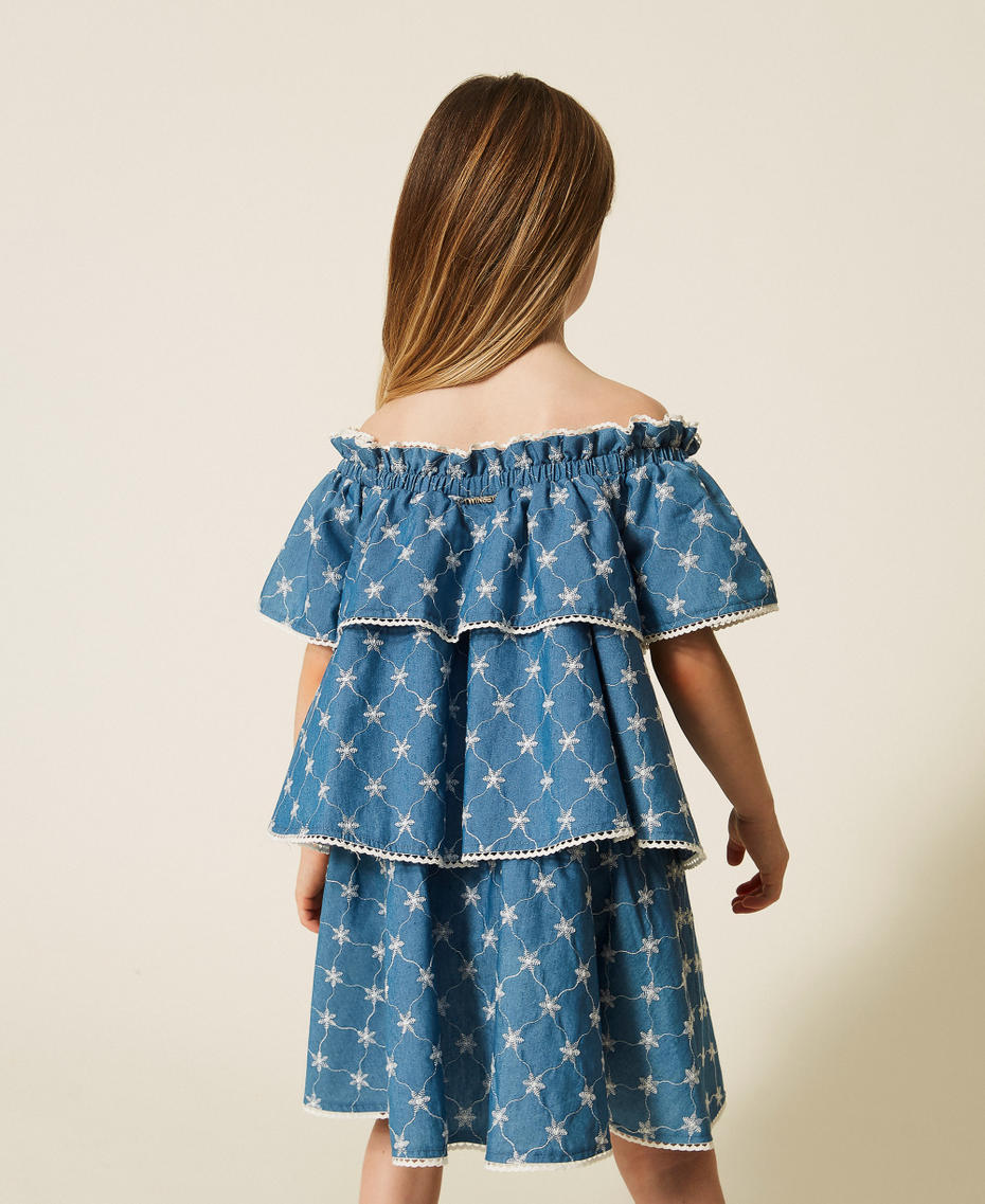Robe courte pour fille en chambray brod&eacute;