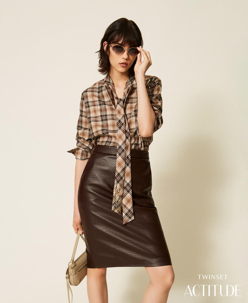 Faux leather midi skirt Chocolate Plum Woman 262AP2293_13655_PA