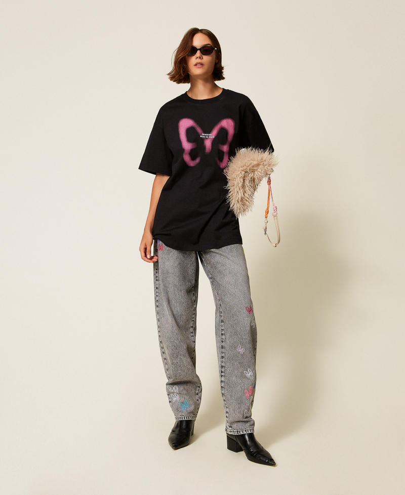 Barrel-Jeans MYFO mit Stickereien Denim Délavé-Grau Frau 252AQ2160_07284_01