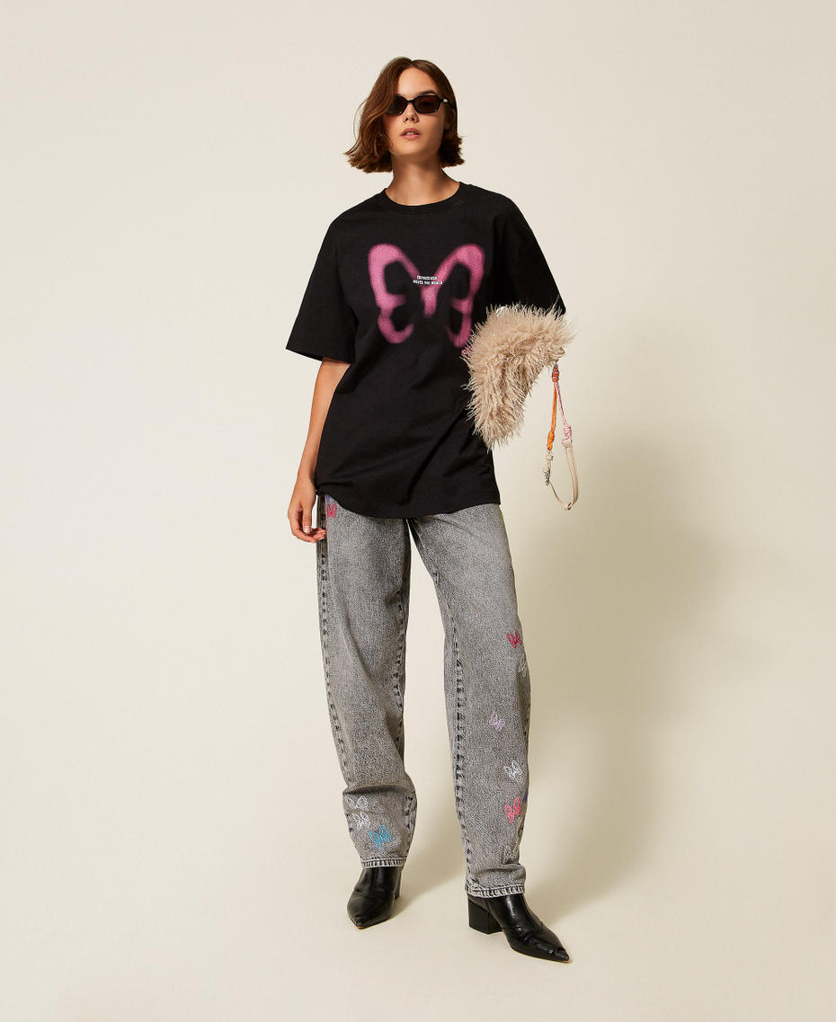 Barrel-Jeans MYFO mit Stickereien Denim Délavé-Grau Frau 252AQ2160_07284_01