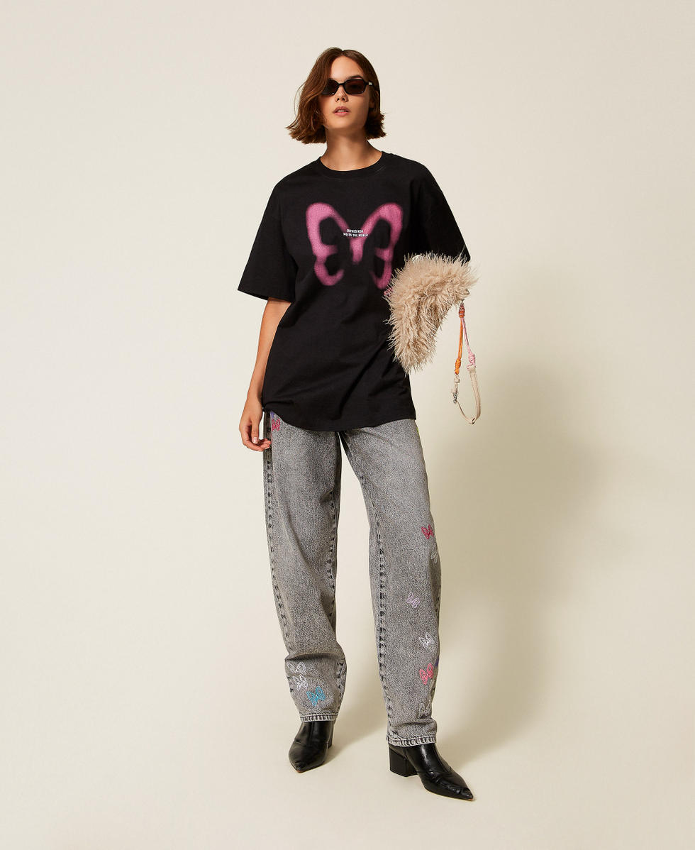 MYFO barrel jeans with embroidery Faded Grey Denim Woman 252AQ2160_07284_01