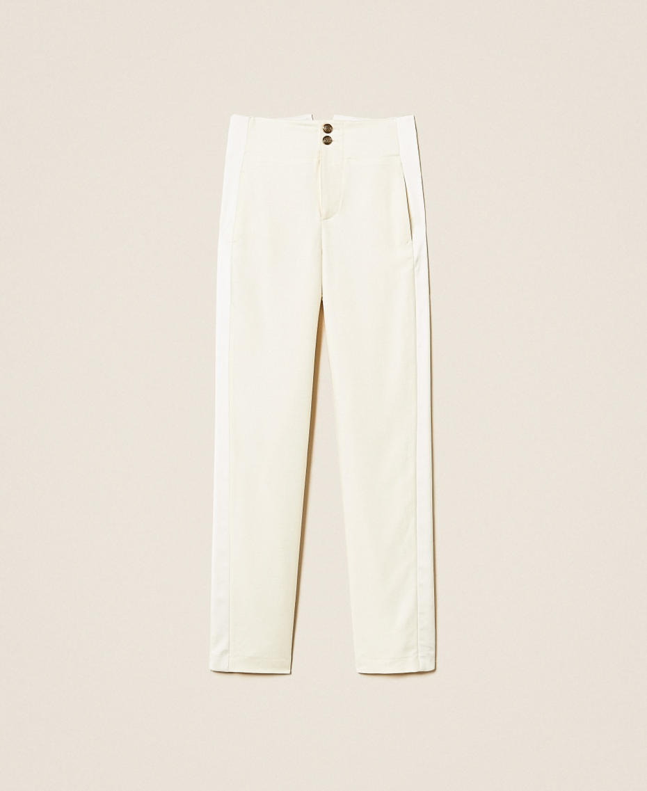 Tailored trousers with satin side bands White Snow Woman 252TS2063_00282_S0