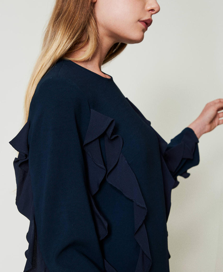 Short cady dress with ruffles Navy Blue Woman 242AT2184_11989_04