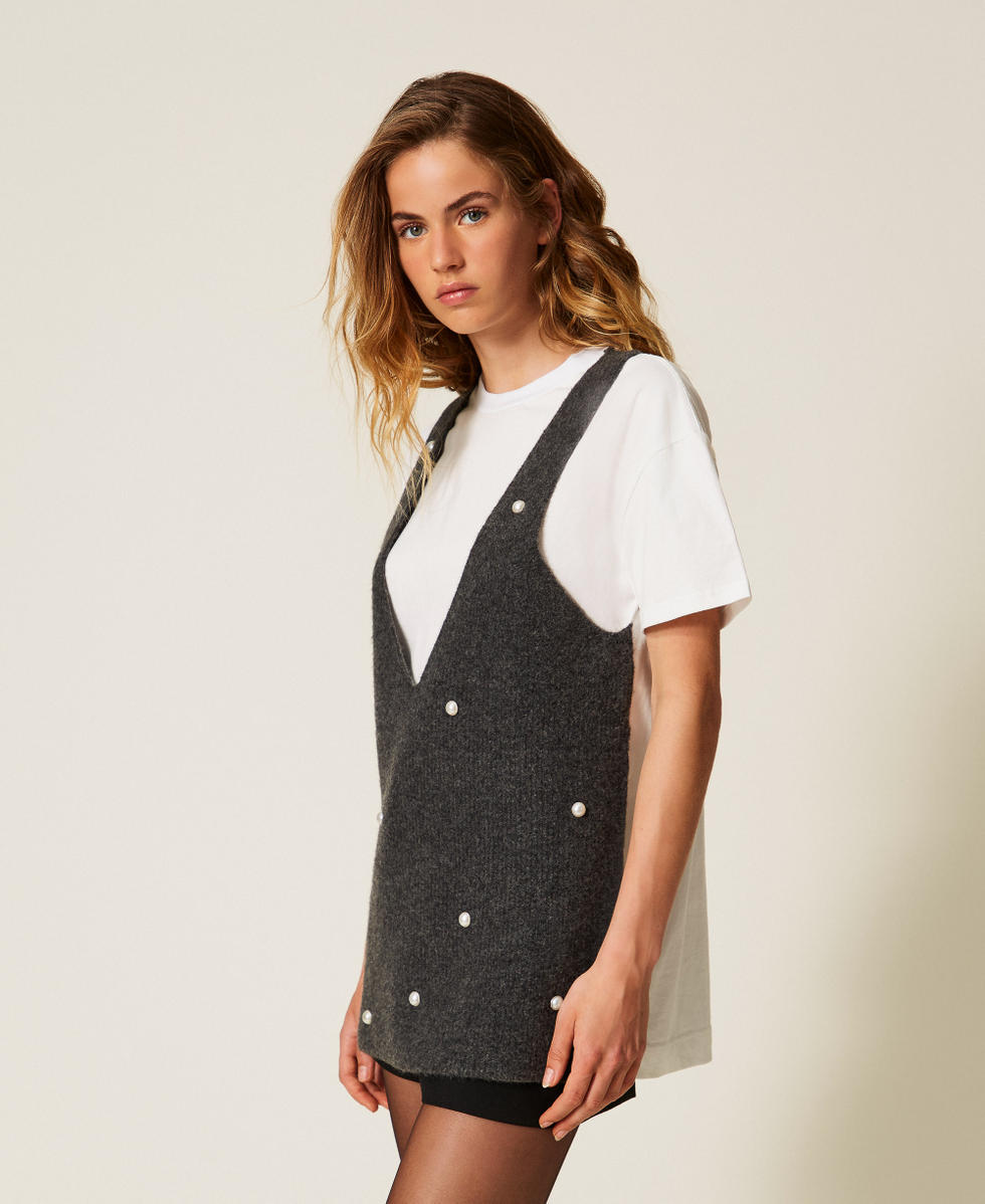 T-shirt in maglia con perle Grigio M&eacute;lange Medio Donna 252AP3042_0082M_02