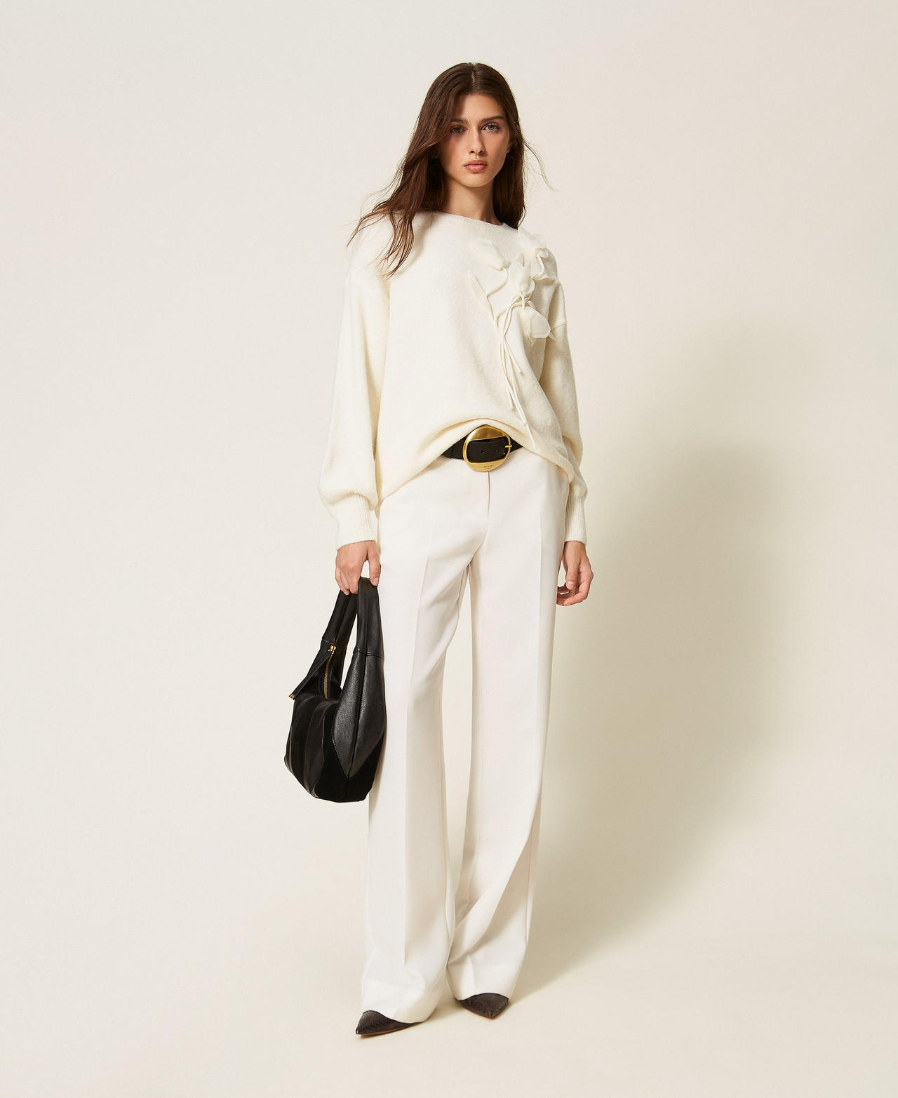 Jumper with organza floral ramage White Snow Woman 262AT3070_00282_01
