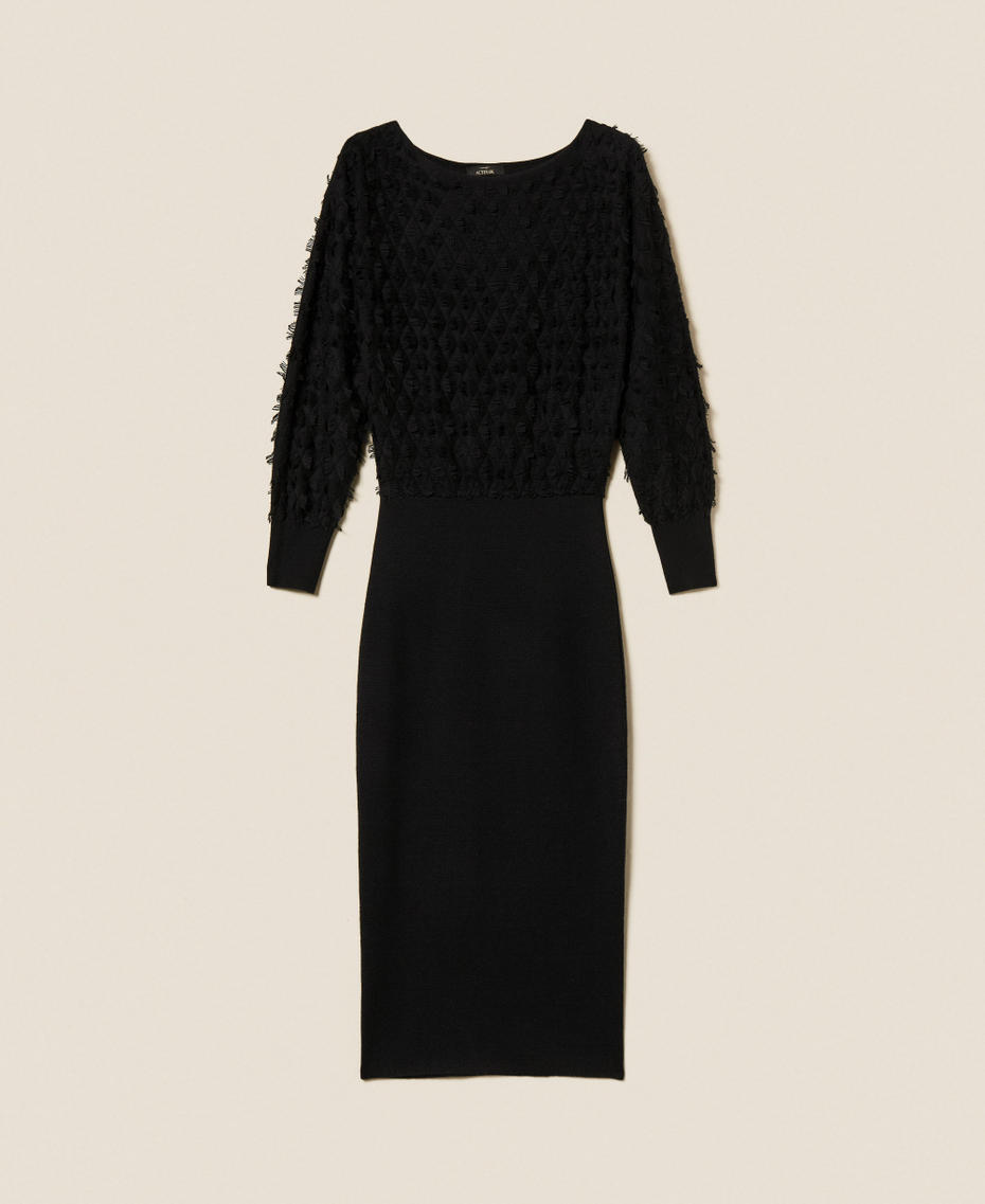 Midi dress with fringes Black Woman 252AP3201_00006_S0