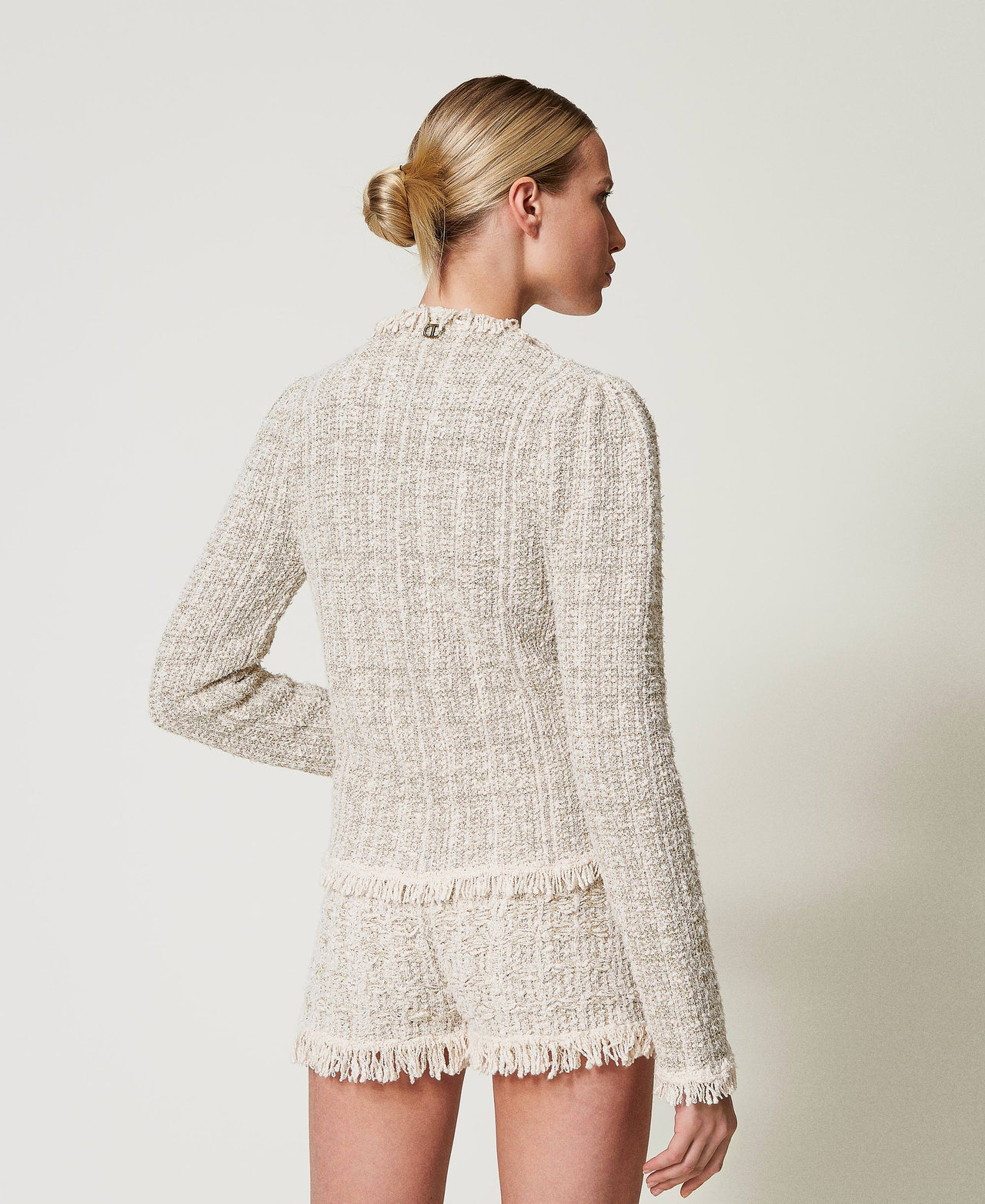 Jacquard knit shorts with lurex Snow Gold Lurex Jacquard Woman 251TP3572_12317_03