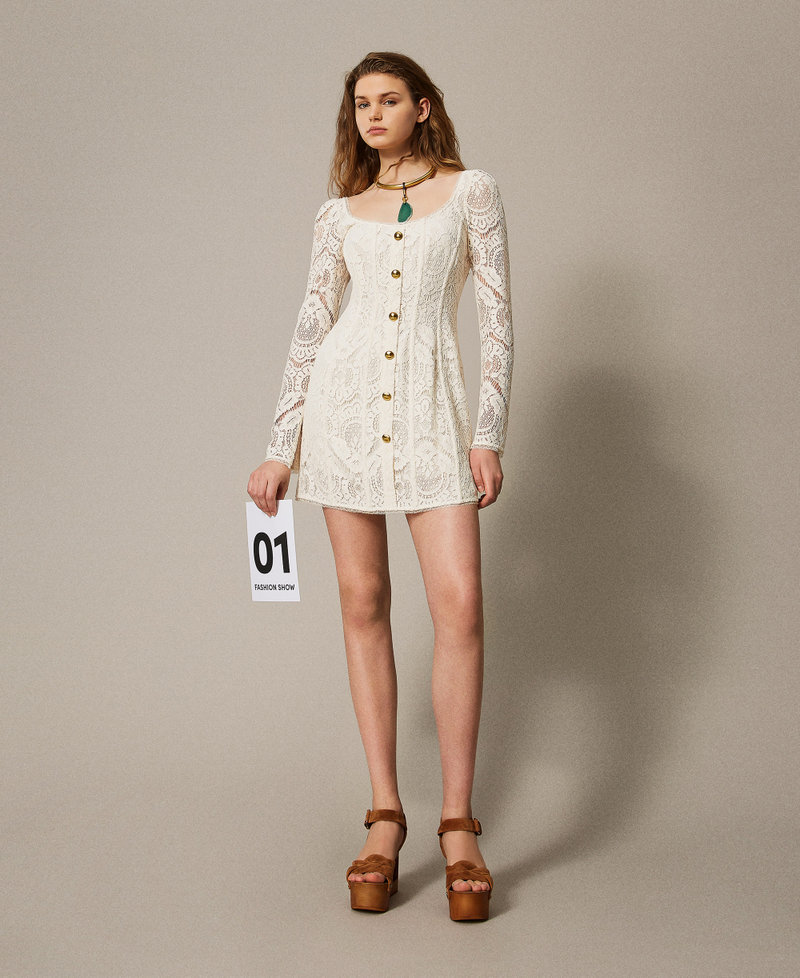 Robe courte « Augusta » en dentelle avec boutons Blanc Neige Femme 251TS2270_00282_PS